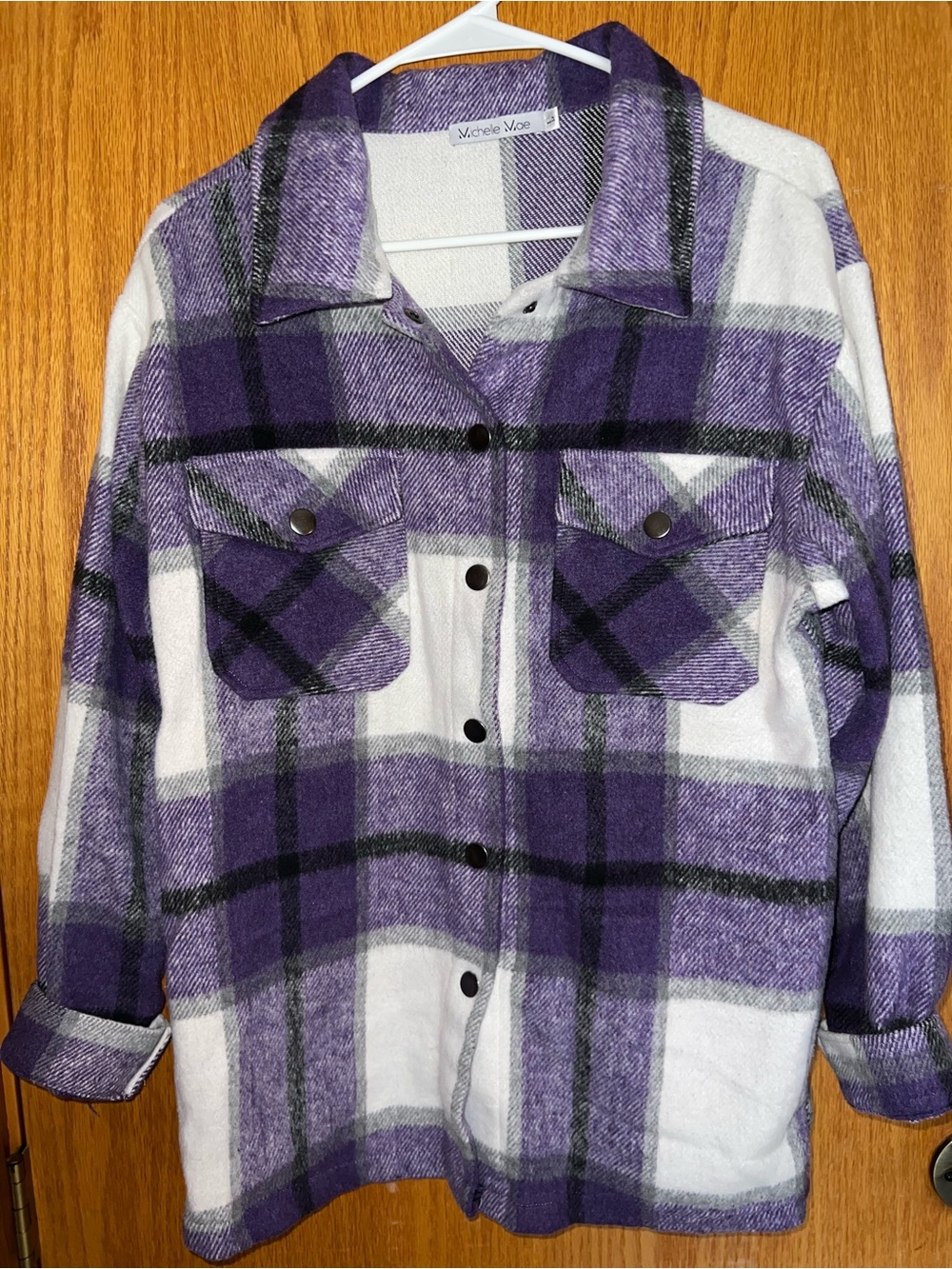 Michelle Mae Purple and White Plaid Utility Flannel Jacket